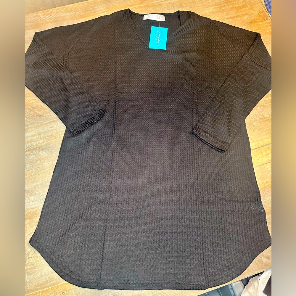 ⭐️Alexander Del Rossa Black Women's Soft Ribbed Waffle Knit Night Dress Pajama